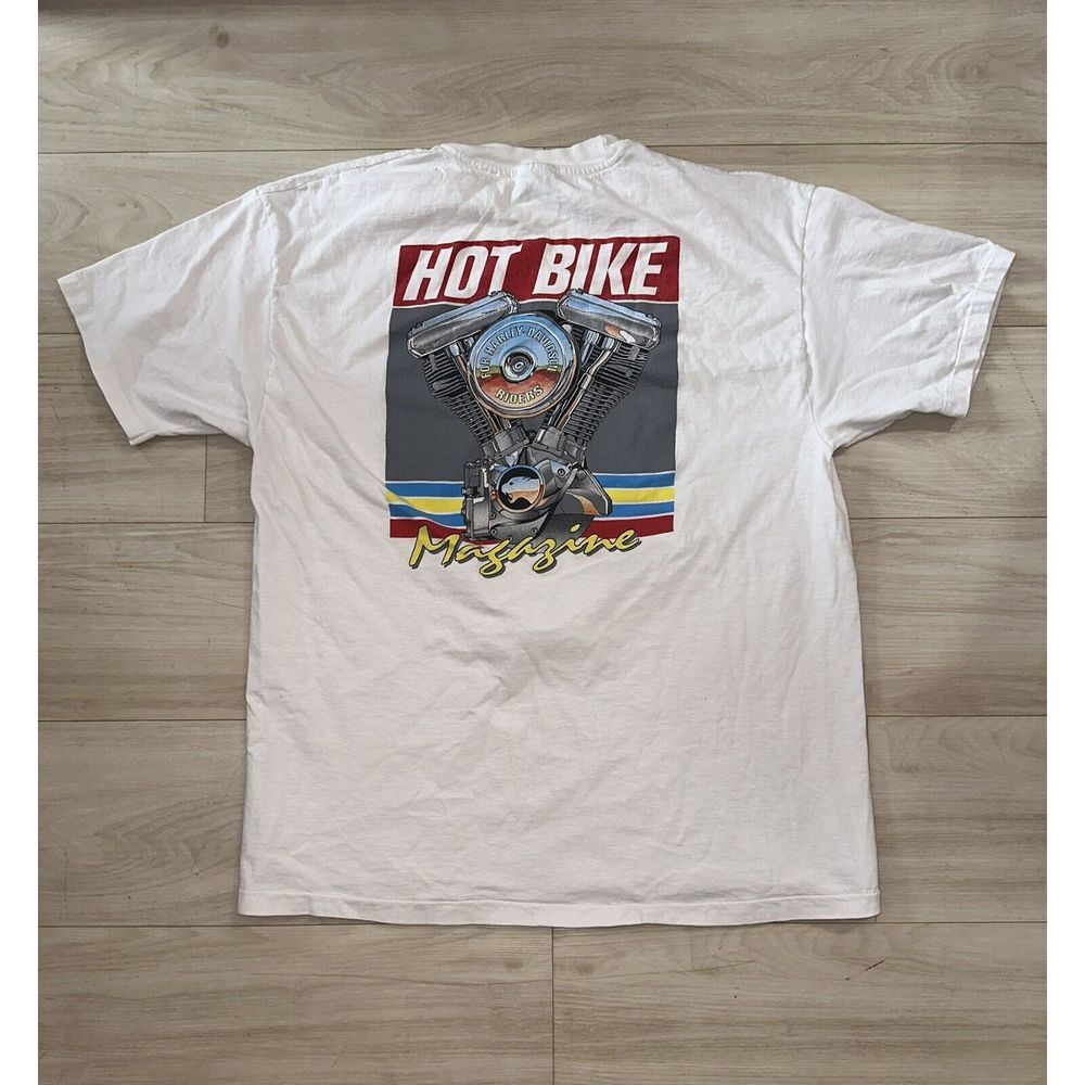 Hot Bike Magazine Vintage Harley Davidson Graphic White T-Shirt‎ Size:XL